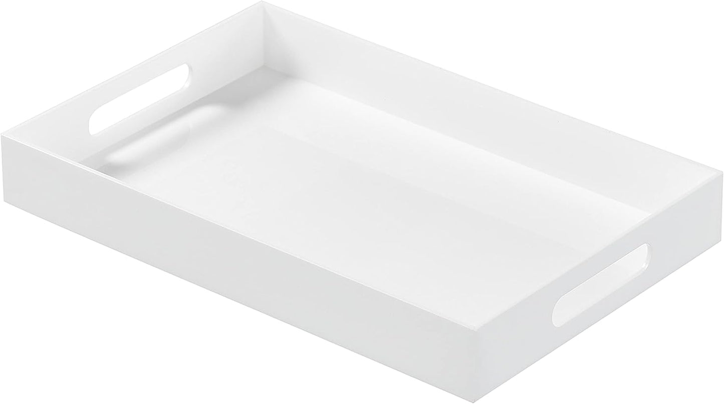CLUTTER WHERE, CLUTTER BEWARE Clear Acrylic Tray with Metal Handles - No Need to Assemble -11X14 Inch - Decorative Storage Organizer with Spill-Proof Design