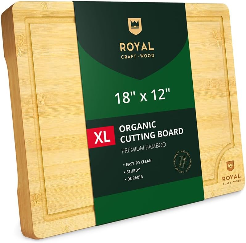 MEAL PREP BASICS Wooden Cutting Boards for Kitchen Meal Prep & Serving | Bamboo Wood Cutting Board Set | Charcuterie & Chopping Butcher Block for Meat