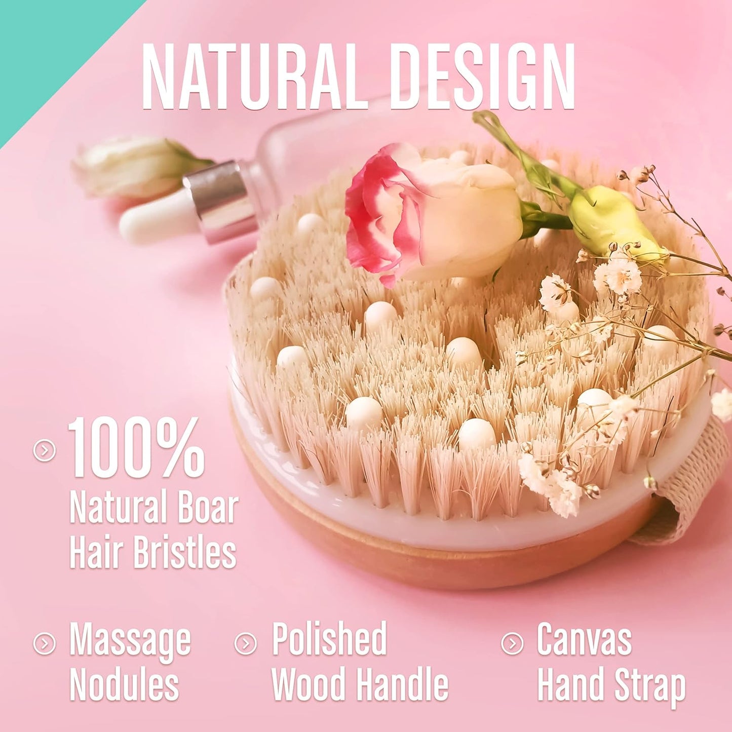 Dry Brushing Body Brush for Lymphatic Drainage and Exfoliation - Soft Massage Nodules -100% Natural Bristle