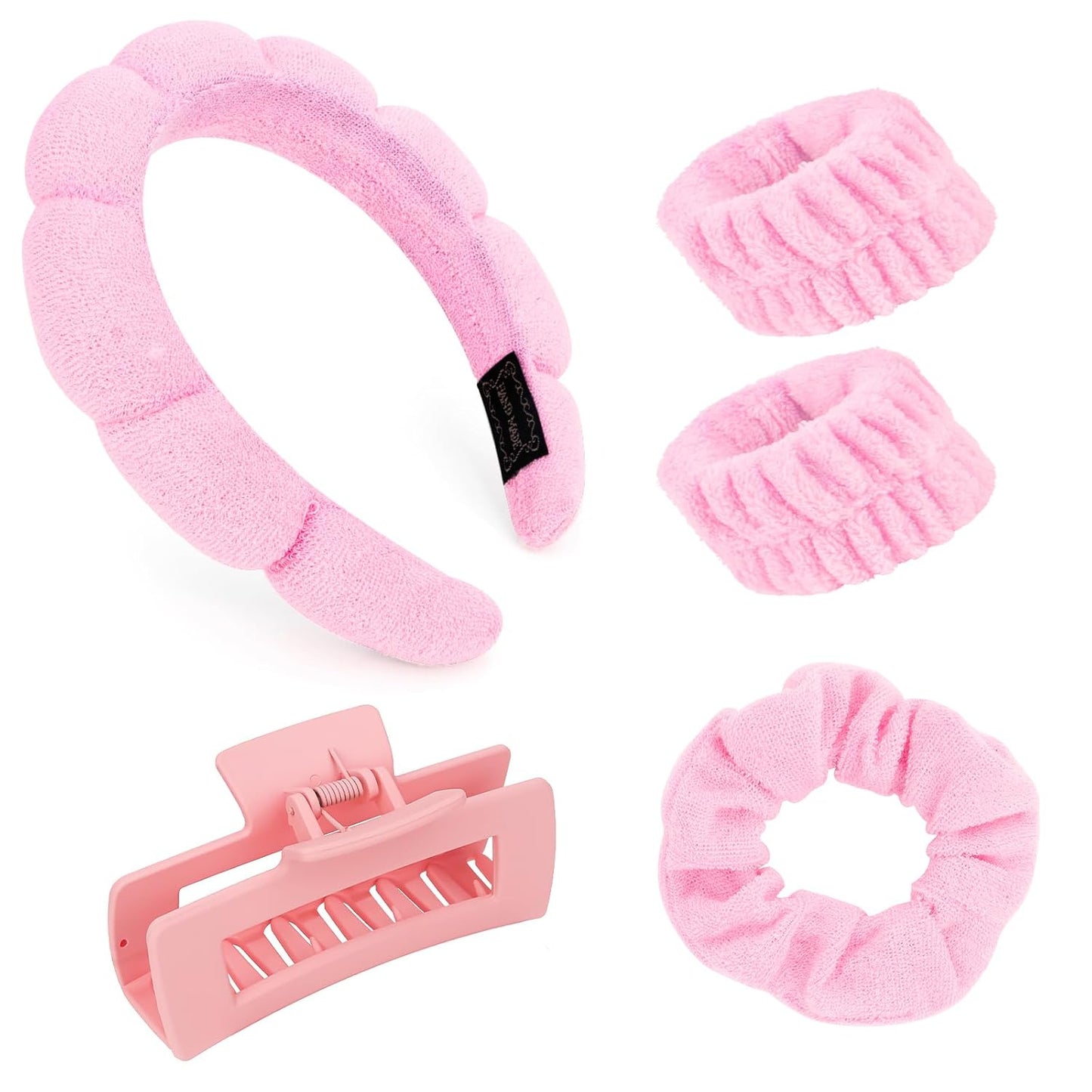 Purple Spa Headband and Wristband Set Makeup Spa Headband for Washing Face Bubble Skin Care Headbands Face Wash Sponge Puffy Headband Head Bands Hair Accessories for Women Girls