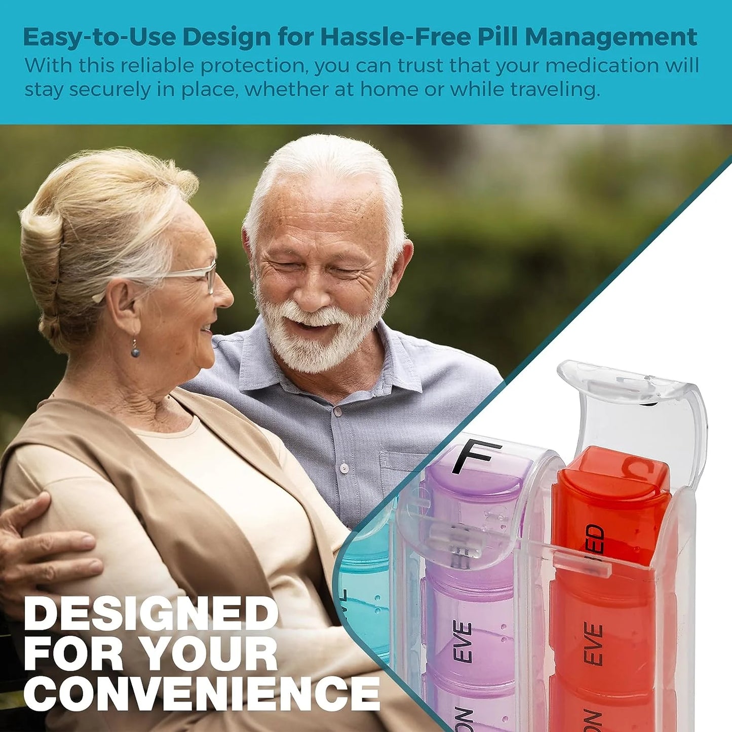 DONT THINK ABOUT IT Pop-Up Weekly Pill Organizer Single Box 4 Daily Compartments by