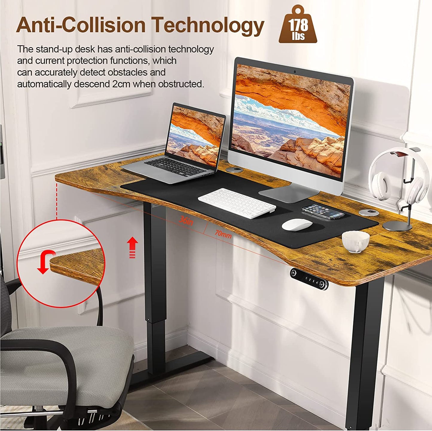 HAVE IT ALL Standing Desk Electric | Adjustable Height with Charging Station| Stand up Desk with Oversized Mouse Pad | Ergonomic Curved Workstation, 4 Caster | 4 Preset Heights Easy to Set Up