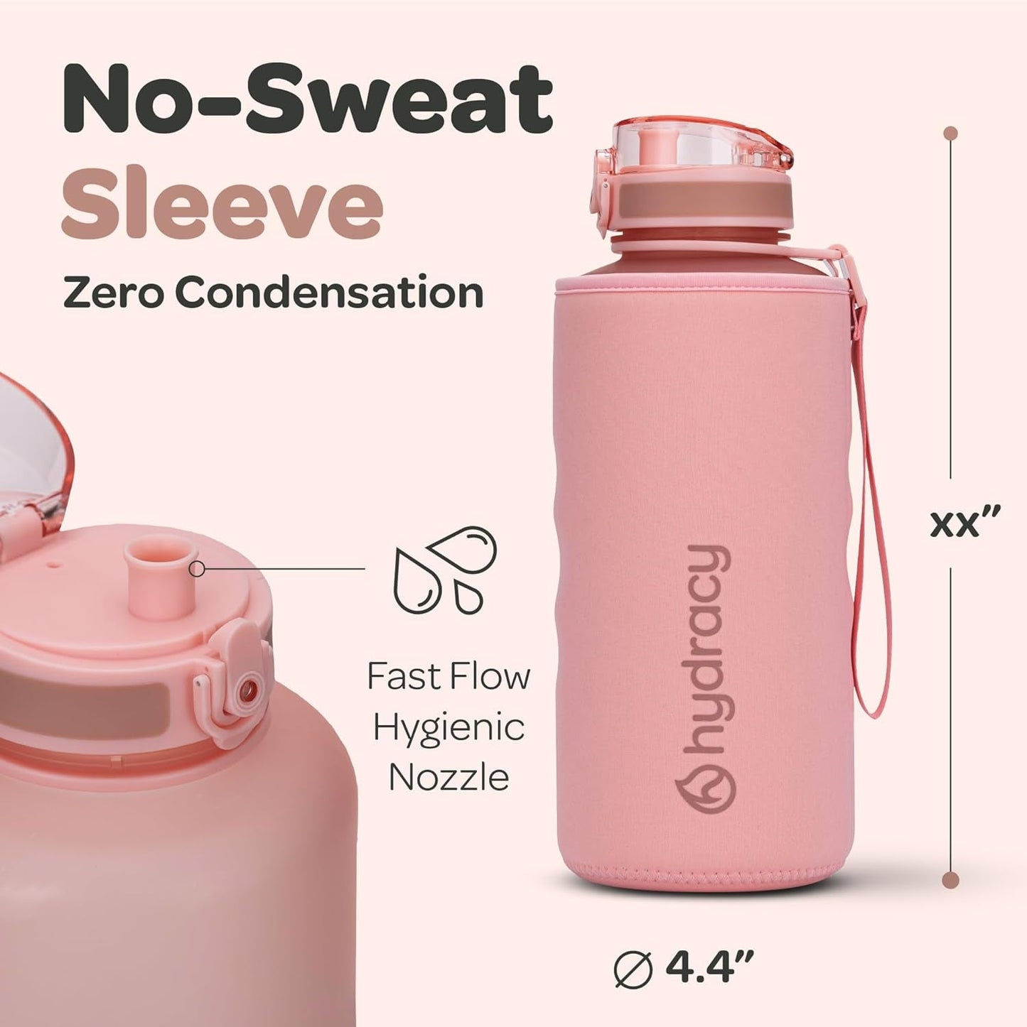 Large BPA Free Water Bottle & No Sweat Sleeve with Time Marker, Fruit Infuser, Strainer