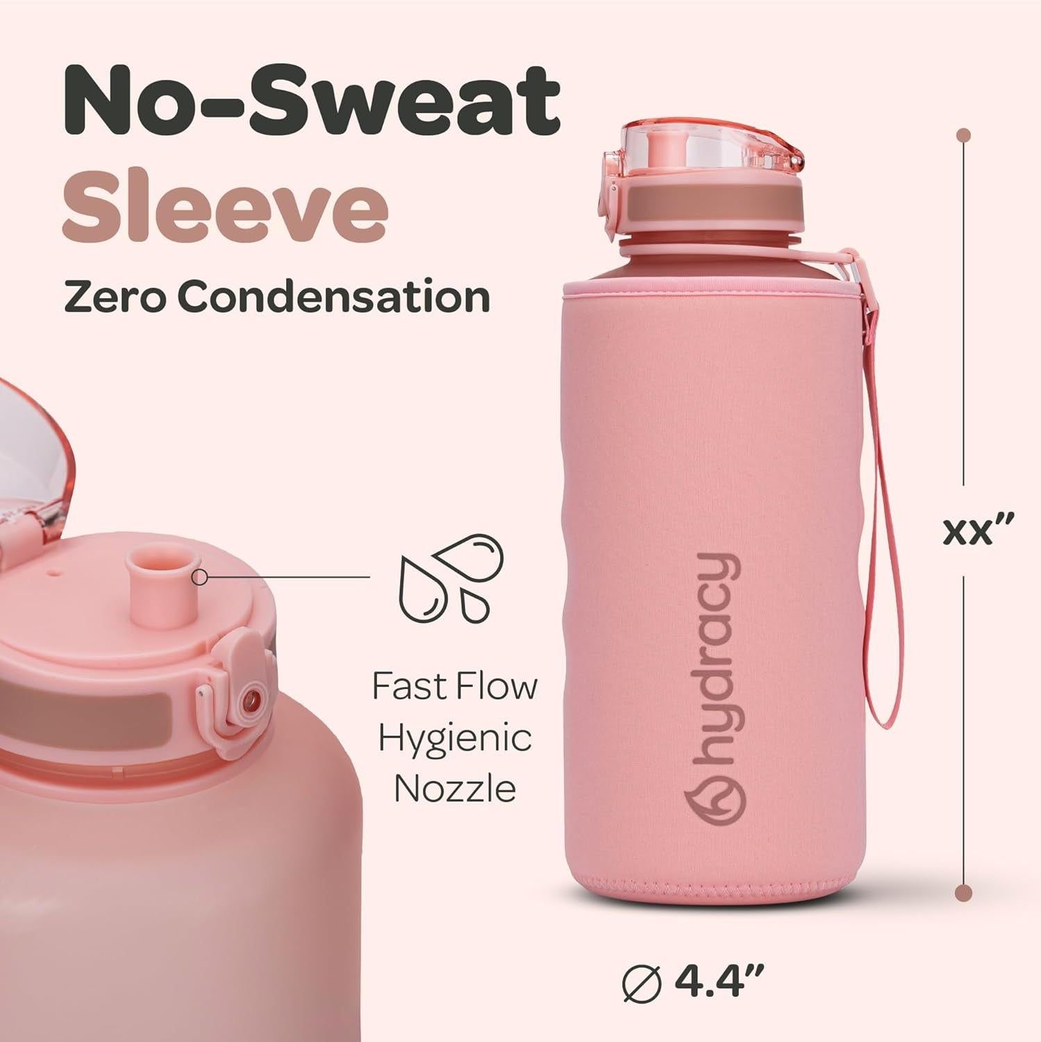 Large BPA Free Water Bottle & No Sweat Sleeve with Time Marker, Fruit Infuser, Strainer