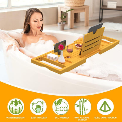 ONE OF THOSE DAYS Premium Bathtub Tray Caddy - Bamboo - Expandable Size, Fits Most Bath Tubs