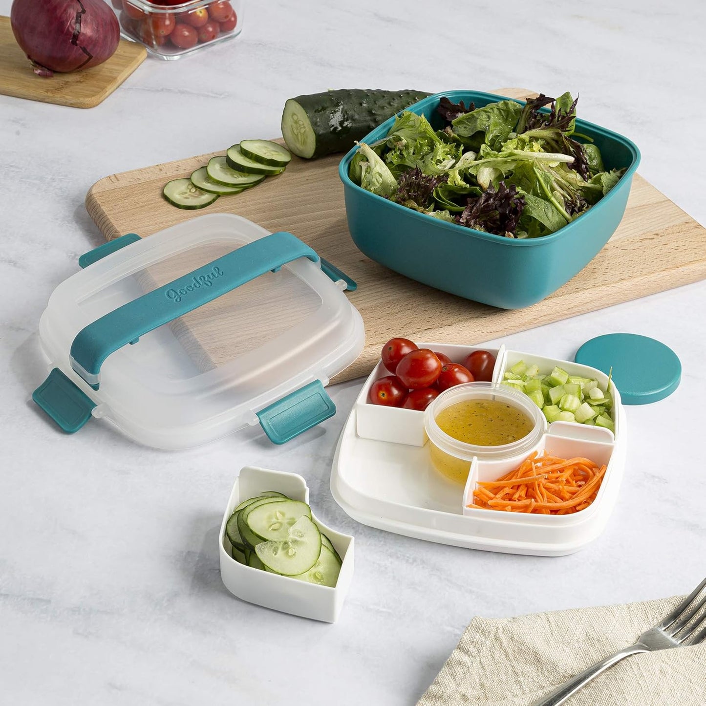 MEAL PREP PRO Stackable Lunch Box Container | Bento Style Food Storage | Removeable Compartments for Sandwich, Snacks, Toppings & DressinG | Leak-Proof, Made without BPA, 56 OZ