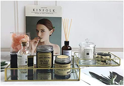 BEAUTIFY YOUR CLUTER Decorative Tray | Gold Mirror Tray for Jewelry, Makeup, Skincare, Fragrance 
