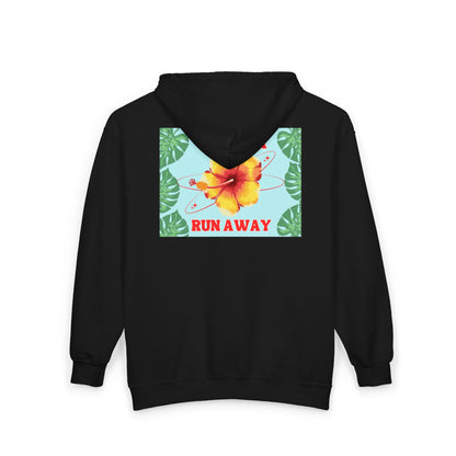 Run Away Floral Zip Hoodie — 'I Wanna Run Away' Tropical Hibiscus Jacket