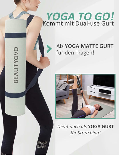 BUILD UP YOUR TEMPLE ~ Yoga Mat with Strap, 1/3 Inch Extra Thick Yoga Mat Double-Sided Non Slip, Professional TPE Yoga Mats for Women Men, Workout Mat for Yoga, Pilates and Floor Exercises