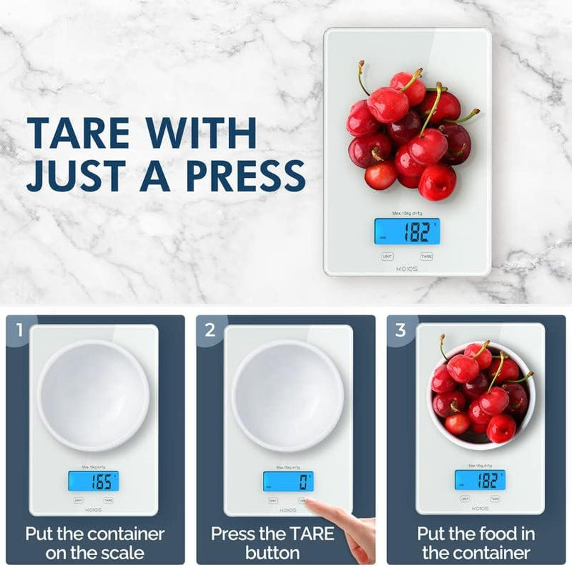 MEAL PREP PRO USB Rechargeable Food Scale | 33Lb/15Kg Kitchen Scale Digital Weight Grams and Oz for Cooking Baking | 1G/0.1Oz Precise Graduation | Waterproof Tempered Glass, 6 Weight Units, Tare Function