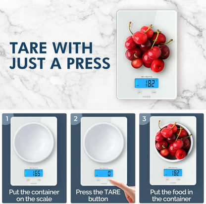 MEAL PREP PRO USB Rechargeable Food Scale | 33Lb/15Kg Kitchen Scale Digital Weight Grams and Oz for Cooking Baking | 1G/0.1Oz Precise Graduation | Waterproof Tempered Glass, 6 Weight Units, Tare Function