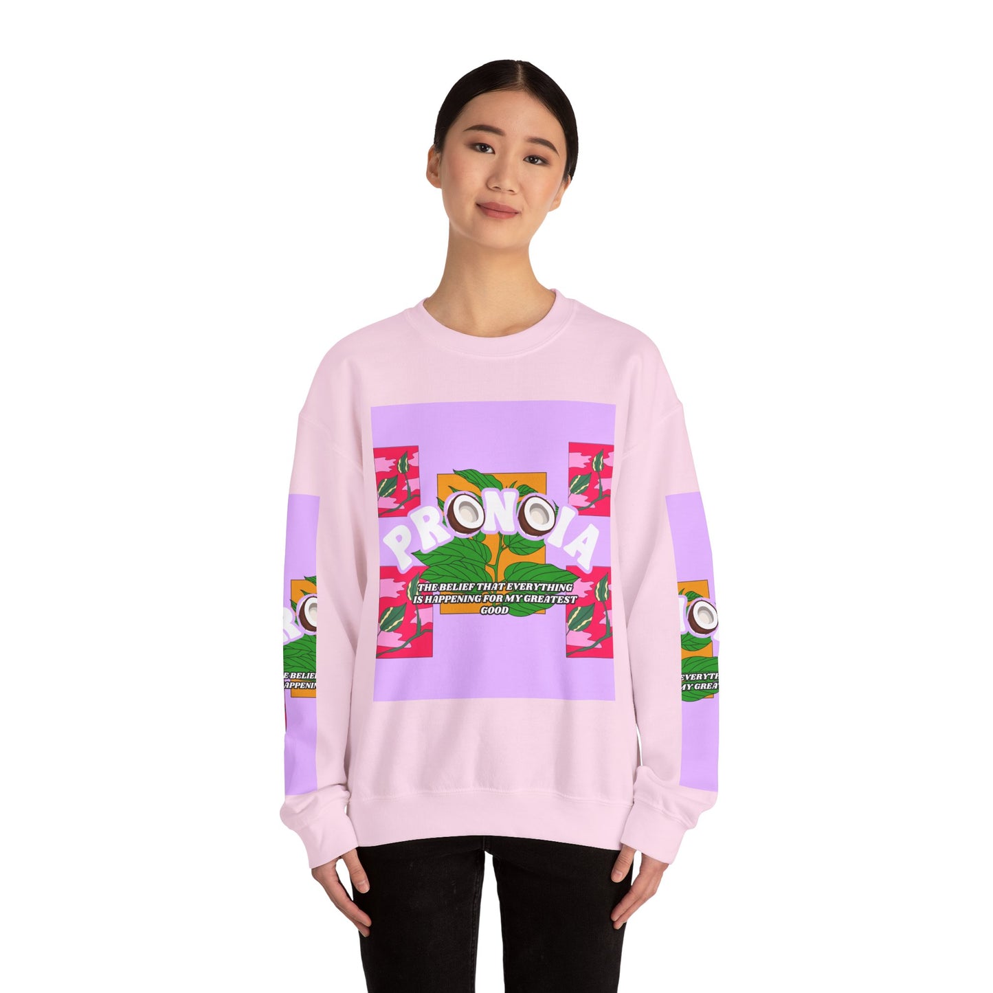 Pronoia Tropical Floral Positive Self Affirmation Graphic Crewneck Sweatshirt