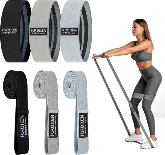 FEEL THE BURN Fabric Resistance Band Set for Working Out - 3 Pcs Pull up Bands and 3 Pcs Assistance Bands with Door Anchor for Legs, Glutes, Hip 