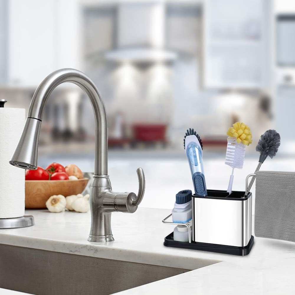 HABIT STACKING 101 Dispensing Kitchen And Bathroom Brush | Smart Kitchen & Shower Cleaner | 3 Replaceable Cleaning Heads | Soap Bristle Dishwashing Brush with Stainless Steel Handle