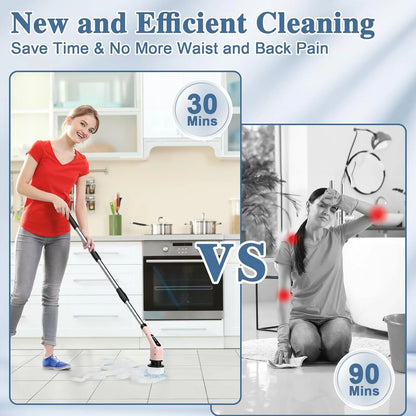 ELEVATE THE CLUTTER ~ Electric Spin Scrubber, Bathroom Cleaning Brush, Pink Power Shower Scrubber with 7 Replaceable Brush Heads, 3 Adjustable Handle for Bathroom, Tub, Tile, Floor, Glass, Car