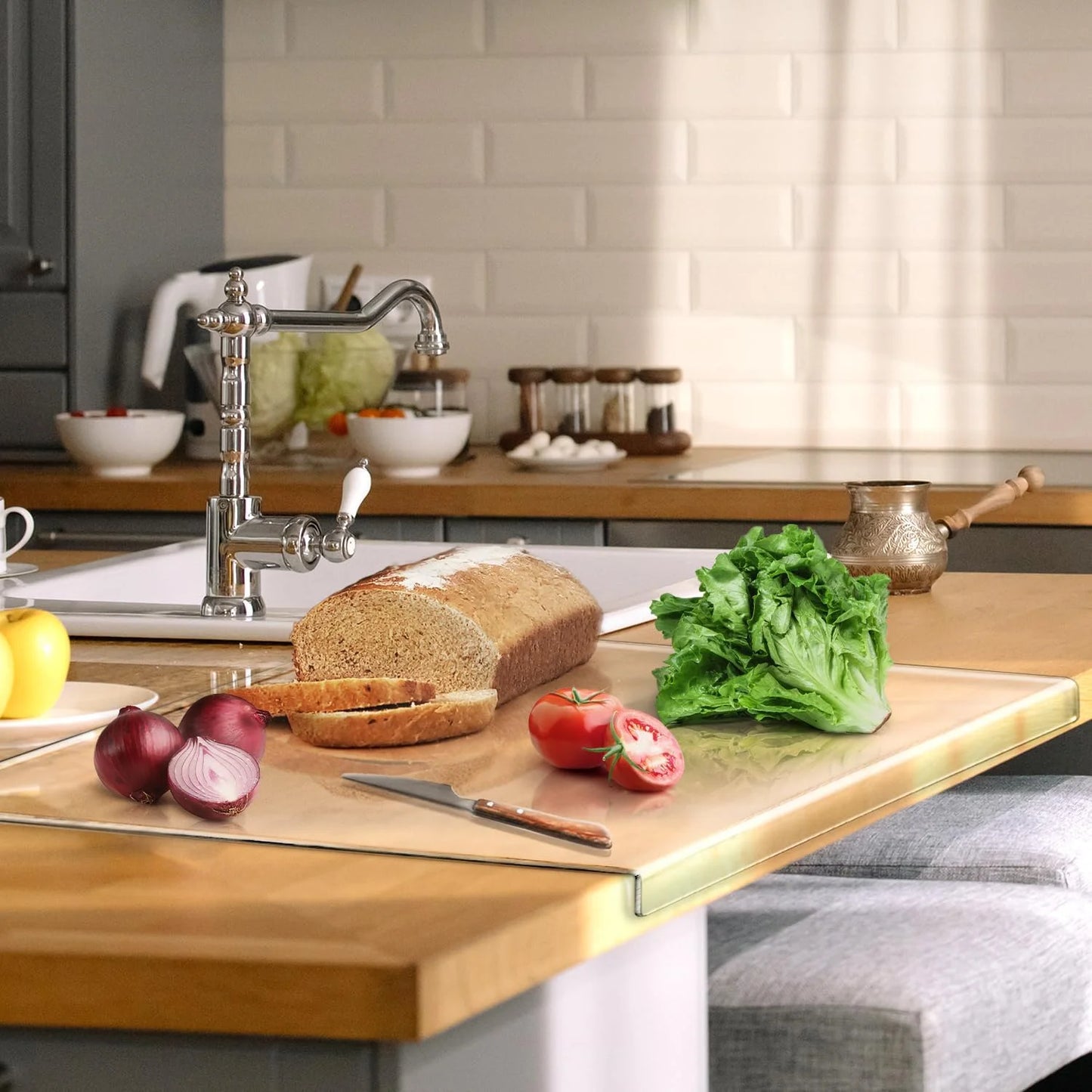 Acrylic Large Cutting Boards for Kitchen, Clear Cutting Board Non Slip, 24X18 Inch Charcuterie Boards, Apartment Must Haves Kitchen Accessories