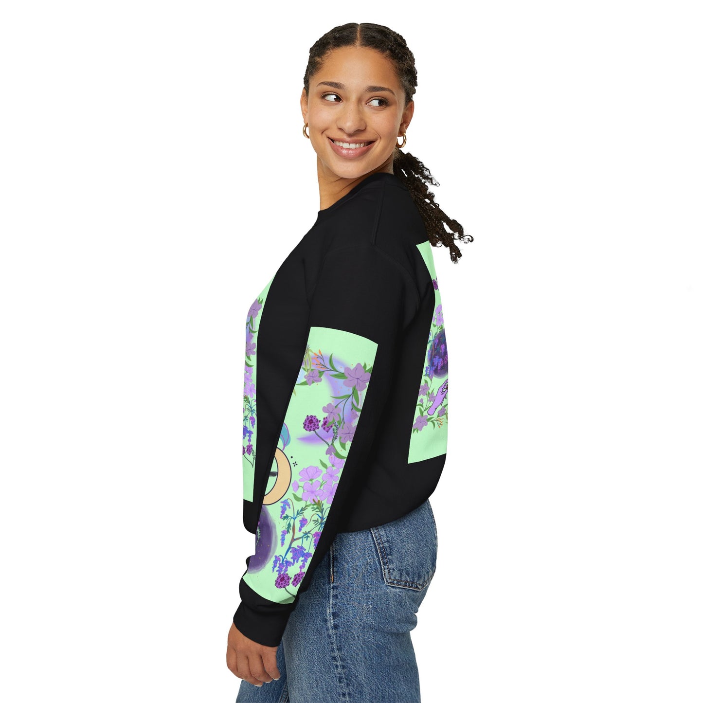 Floral & Mystical BADDIE Graphic Sweatshirt – Pastel Nature Lover - Inspired Crewneck