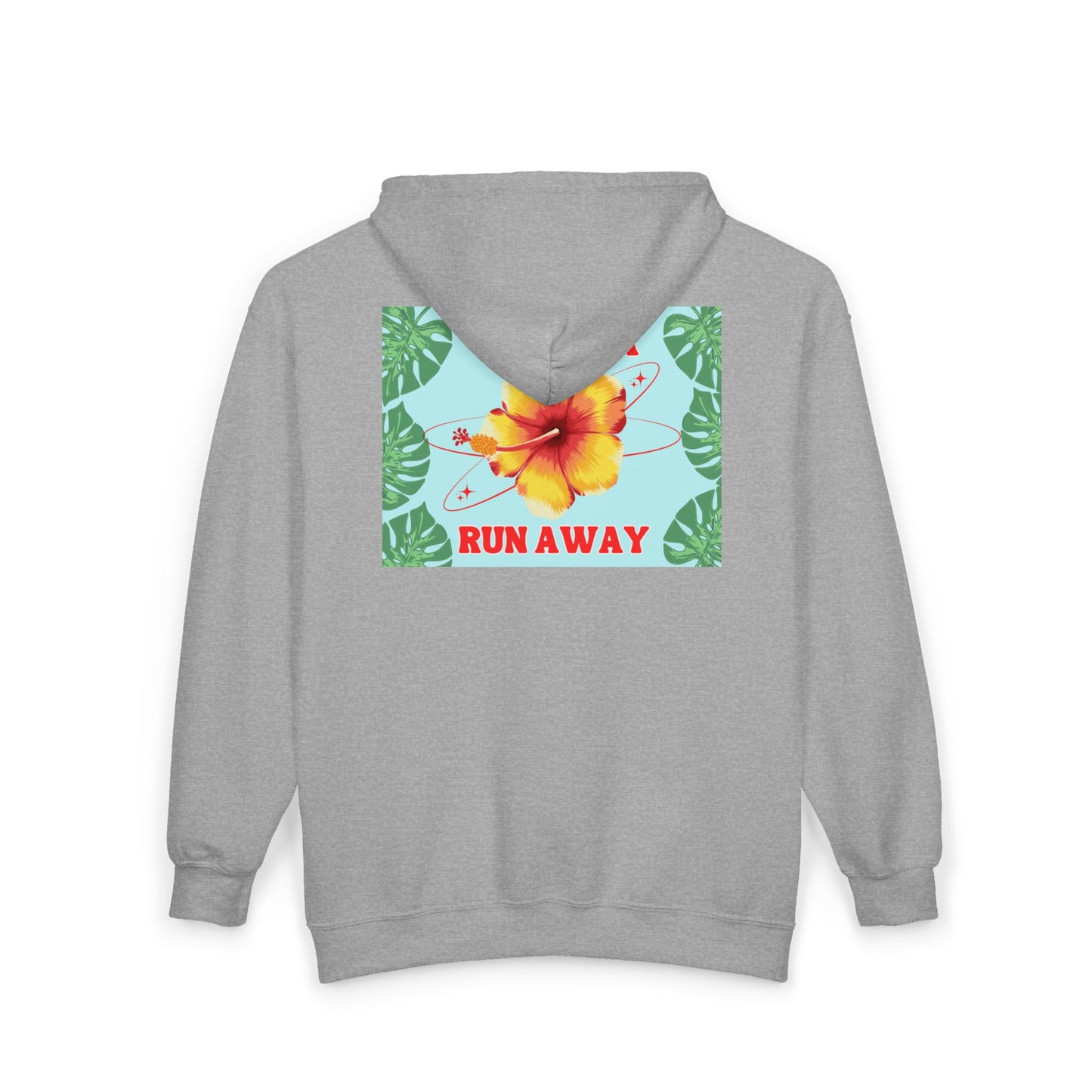 Run Away Floral Zip Hoodie — 'I Wanna Run Away' Tropical Hibiscus Jacket