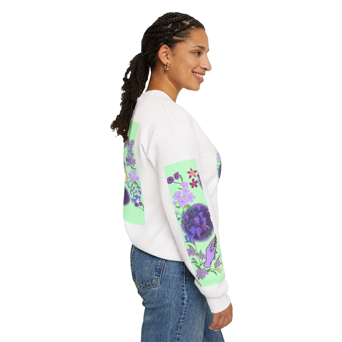 Floral & Mystical BADDIE Graphic Sweatshirt – Pastel Nature Lover - Inspired Crewneck