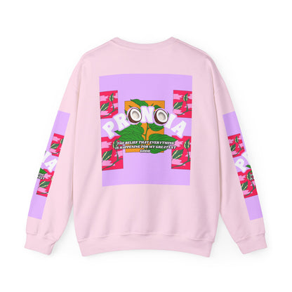 Pronoia Tropical Floral Positive Self Affirmation Graphic Crewneck Sweatshirt