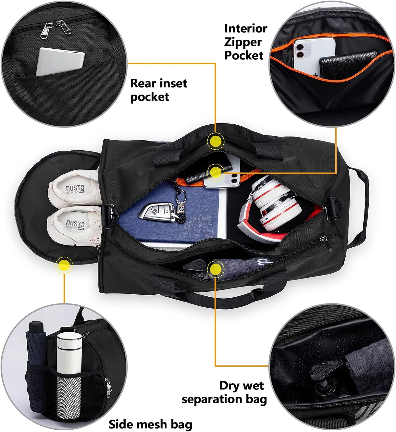 TIME TO LOCK IN Small Gym & Travel Duffle Bag | Wet Pocket & Shoes Compartment | Overnight Weekender Duffel Bag Sports | Gym Tote Bag 40L