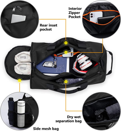 TIME TO LOCK IN Small Gym & Travel Duffle Bag | Wet Pocket & Shoes Compartment | Overnight Weekender Duffel Bag Sports | Gym Tote Bag 40L