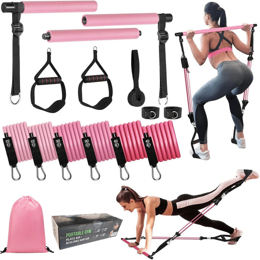 Pilates Bar Kit with Resistance Bands,Pilates Bar with Stackable Bands Workout Equipment for Legs,Hip,Waist and Arm,Exercise Fitness Equipment for Women & Men Home Gym Yoga Pilates