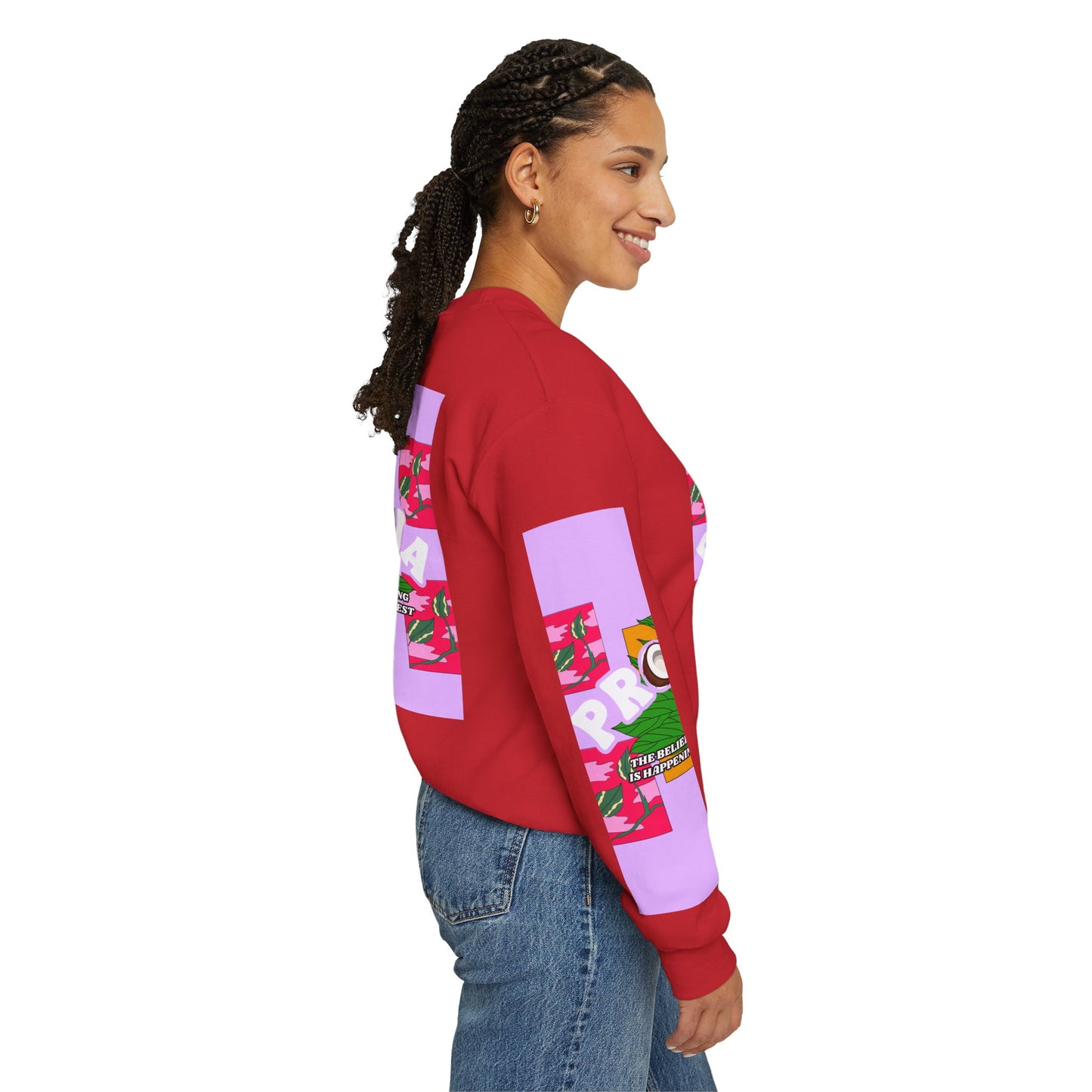 Pronoia Tropical Floral Positive Self Affirmation Graphic Crewneck Sweatshirt