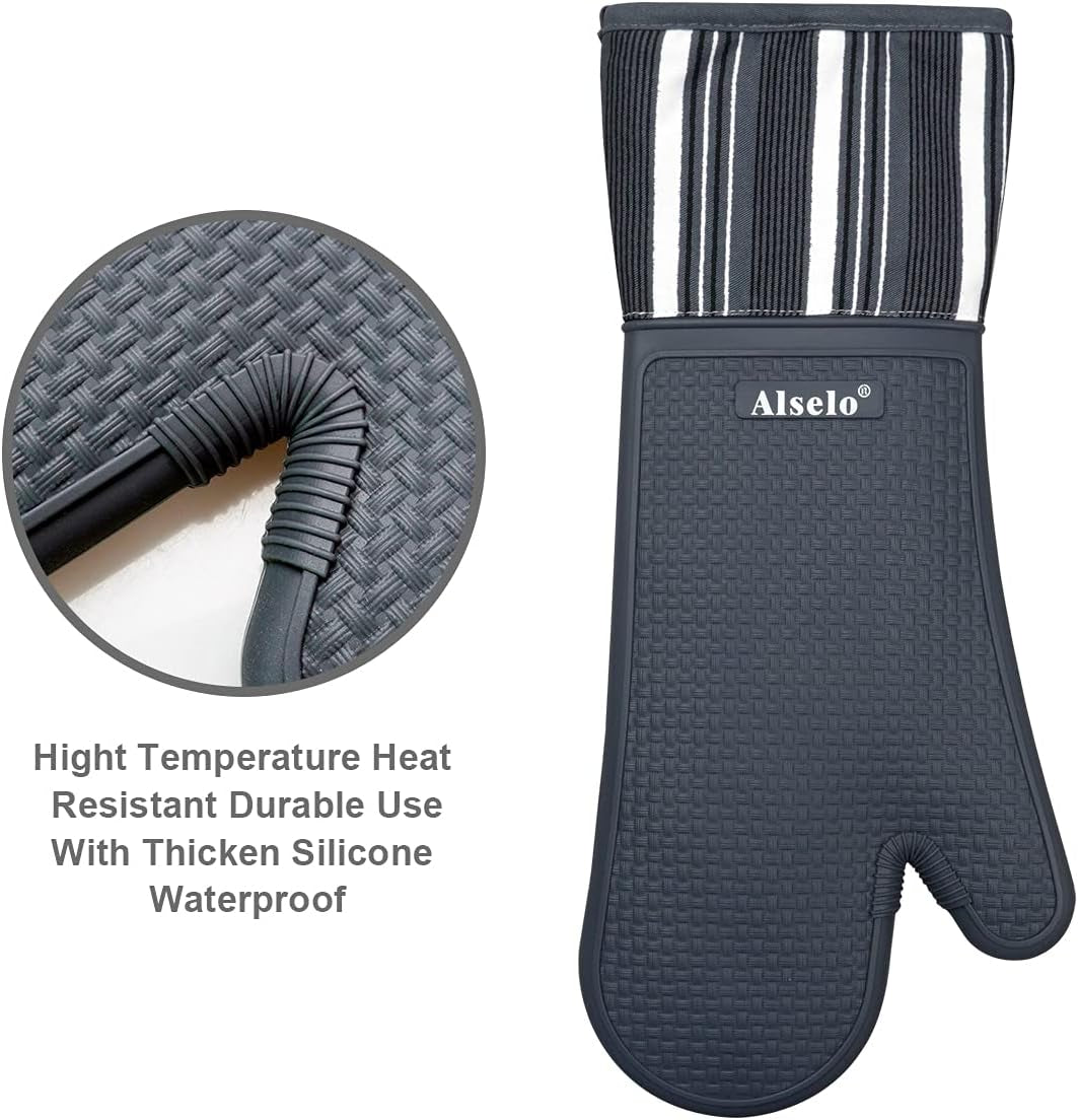 MEAL PREP BASICS Silicone Oven Mitts Heat Resistant 550 Degree | Extra Long Kitchen Gloves Pot Holders with Waterproof and Non-Slip | Baking Cooking Barbecue Microwave Machine Washable