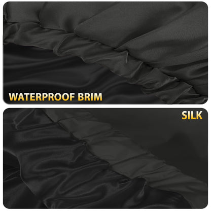 Silk Shower Cap Reusable-Double Layer & Lined, Waterproof, Washable & Adjustable (All Hair Styles)