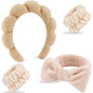 NO MORE DROPLETS 4Pcs Spa Headband for Washing Face | Wristbands Set Bubble Skincare Terry Cloth Padded, Puffy Headband, Bow Tie Hairband | Cute Non Slip Thick Hair Accessory