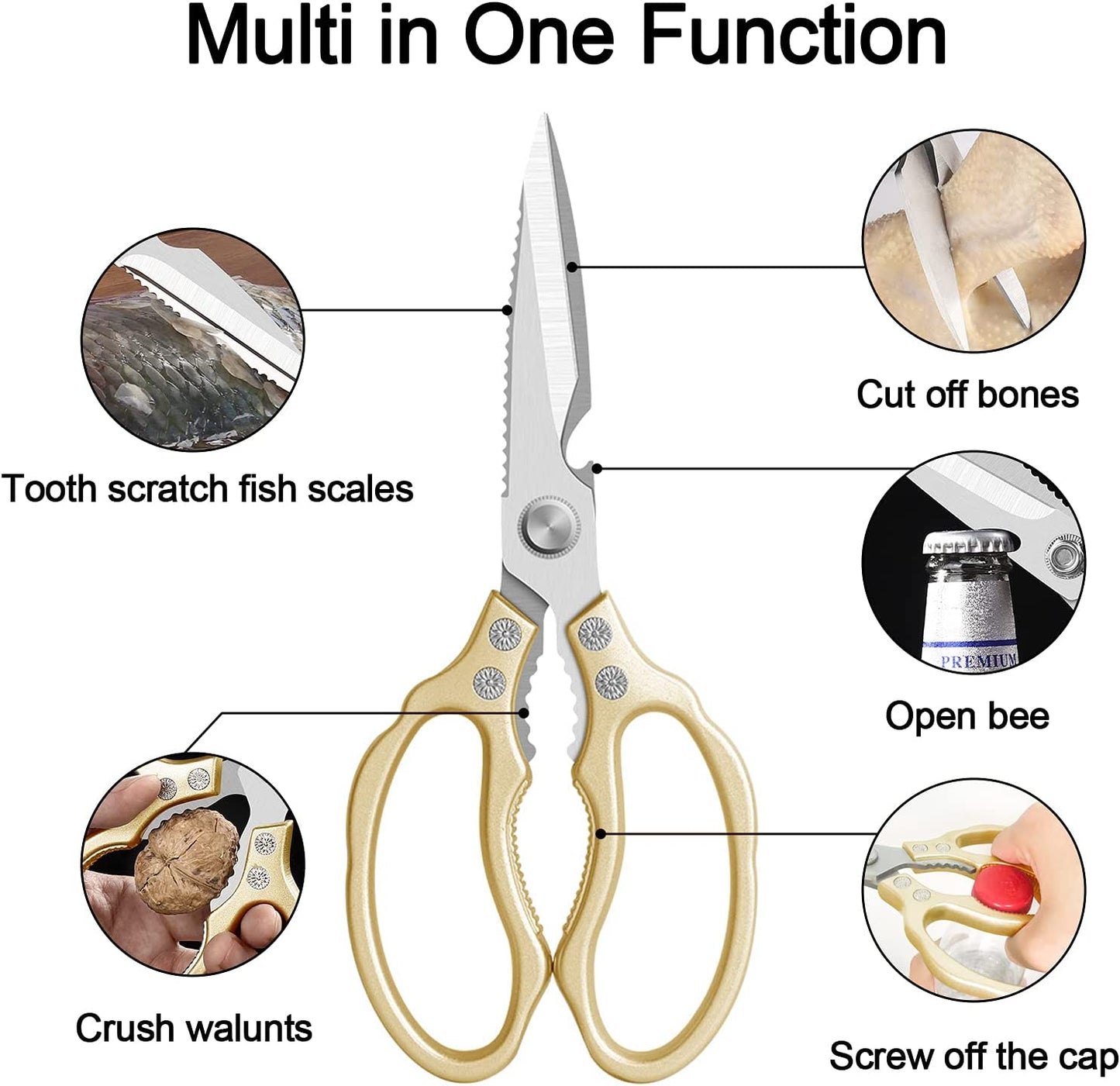 MEAL PREP ESSENTIALS Kitchen Shears / Scissors | Heavy Duty, Dishwasher Safe | Multi-Purpose Sharp Cooking Scissors for Chicken, Poultry, Fish, Meat, Herbs