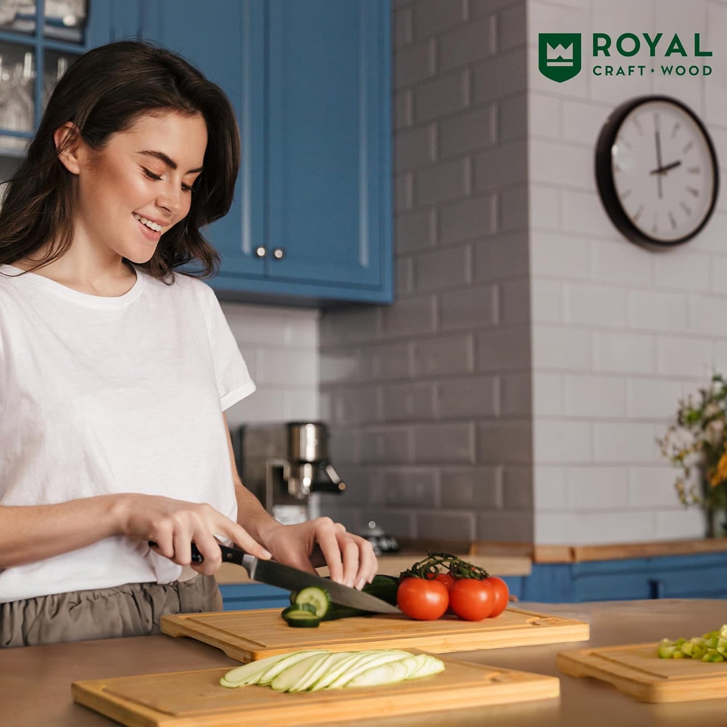 MEAL PREP BASICS Wooden Cutting Boards for Kitchen Meal Prep & Serving | Bamboo Wood Cutting Board Set | Charcuterie & Chopping Butcher Block for Meat