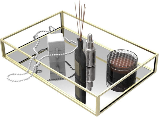 BEAUTIFY YOUR CLUTER Decorative Tray | Gold Mirror Tray for Jewelry, Makeup, Skincare, Fragrance 