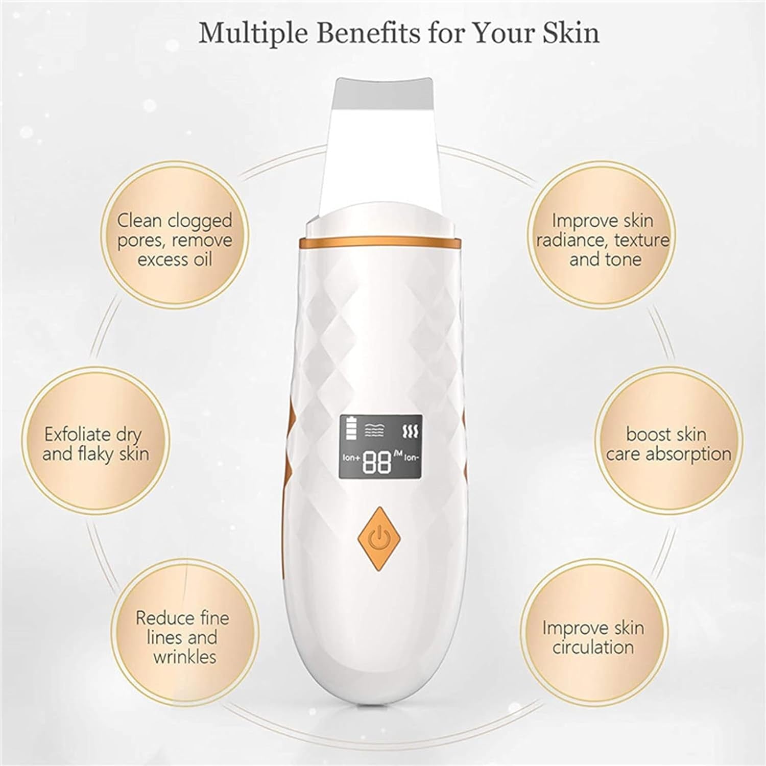 SPA DAY ESSENTIALS Skin Scrubber Face Spatula | LCD Screen Dead Skin Scraper / Blackhead Removal | Ultrasonic Pore Extractor - 4 Modes