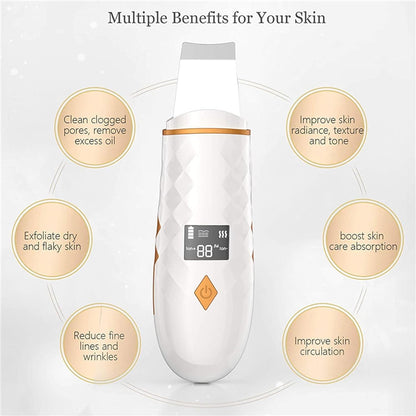 SPA DAY ESSENTIALS Skin Scrubber Face Spatula | LCD Screen Dead Skin Scraper / Blackhead Removal | Ultrasonic Pore Extractor - 4 Modes