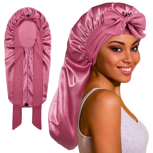 Long Bonnet Satin/Silk with Tie Band for Protective hairstyles or Natural hair
