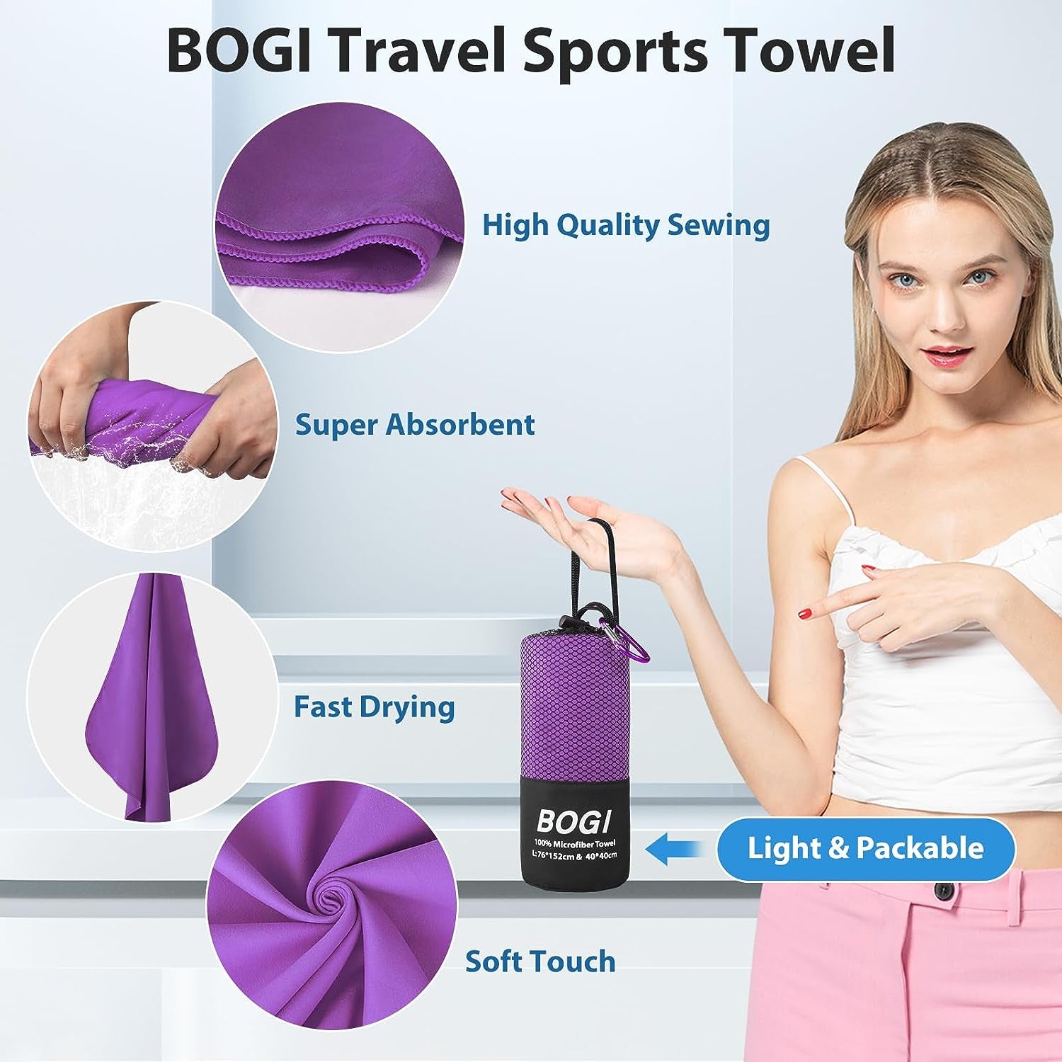 HAIR CARE 101 Microfiber Hair, Travel, Sports Towel | Quick Dry, Soft Lightweight, Absorbent, Compact Towel |  Camping Gym Beach Bath Yoga Swimming Backpacking | M:40''X20''