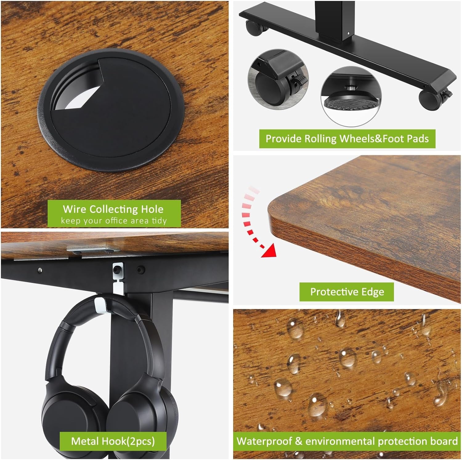 HAVE IT ALL Standing Desk Electric | Adjustable Height with Charging Station| Stand up Desk with Oversized Mouse Pad | Ergonomic Curved Workstation, 4 Caster | 4 Preset Heights Easy to Set Up