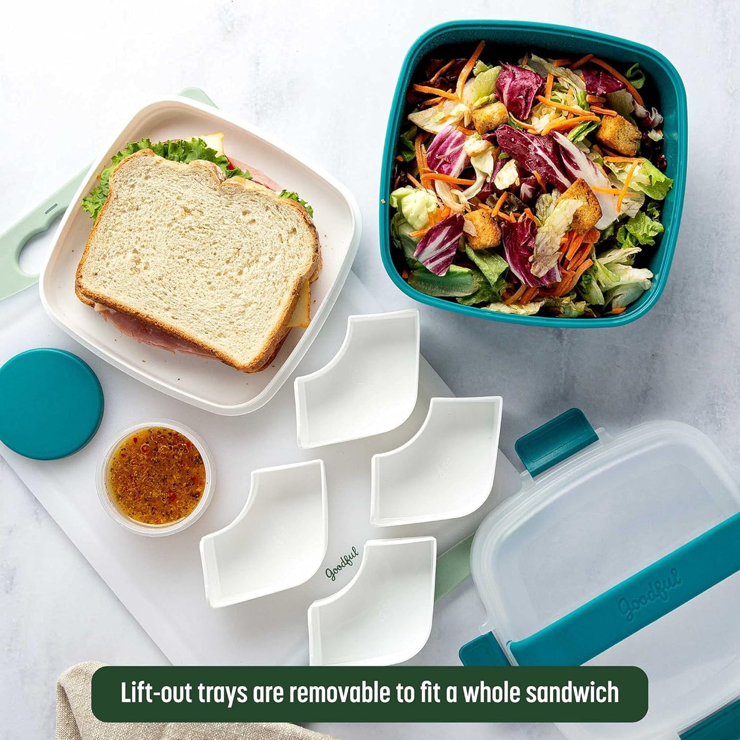 MEAL PREP PRO Stackable Lunch Box Container | Bento Style Food Storage | Removeable Compartments for Sandwich, Snacks, Toppings & DressinG | Leak-Proof, Made without BPA, 56 OZ
