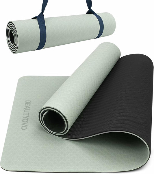 BUILD UP YOUR TEMPLE ~ Yoga Mat with Strap, 1/3 Inch Extra Thick Yoga Mat Double-Sided Non Slip, Professional TPE Yoga Mats for Women Men, Workout Mat for Yoga, Pilates and Floor Exercises