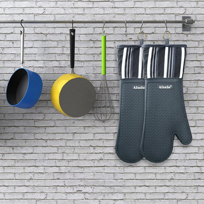 MEAL PREP BASICS Silicone Oven Mitts Heat Resistant 550 Degree | Extra Long Kitchen Gloves Pot Holders with Waterproof and Non-Slip | Baking Cooking Barbecue Microwave Machine Washable