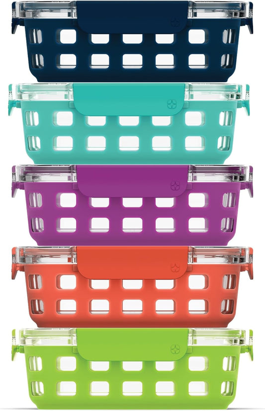 MEAL PREP PRO Duraglass 3.4 Cup Meal Prep Sets 10Pc | 5 Pack Set- Glass Food Storage Container with Silicone Sleeve and Airtight BPA-Free Plastic Lids | Dishwasher, Microwave, and Freezer Safe