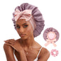 Reversible Double Layer Satin Hair Bonnet with Tie Band for Natural Hair (Includes Scrunchie)