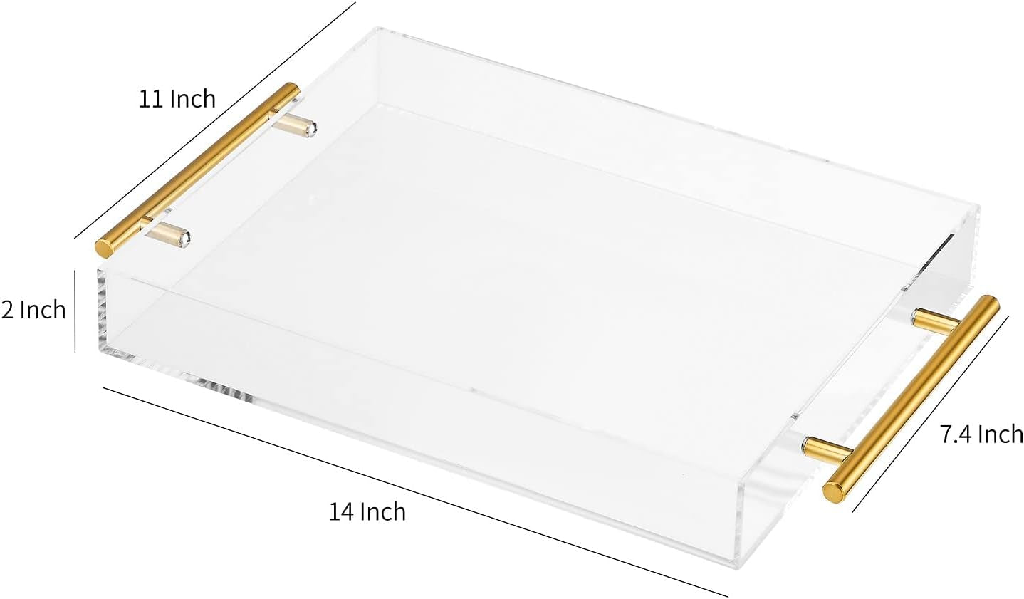 CLUTTER WHERE, CLUTTER BEWARE Clear Acrylic Tray with Metal Handles - No Need to Assemble -11X14 Inch - Decorative Storage Organizer with Spill-Proof Design