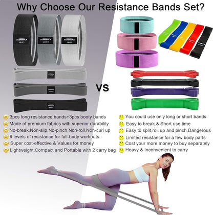 GROW THAT PEACH Fabric Resistance Bands for Working Out | 3 and 4 Levels Booty Bands Long Resistance Bands | Elastic Resistance Bands for Exercise Set
