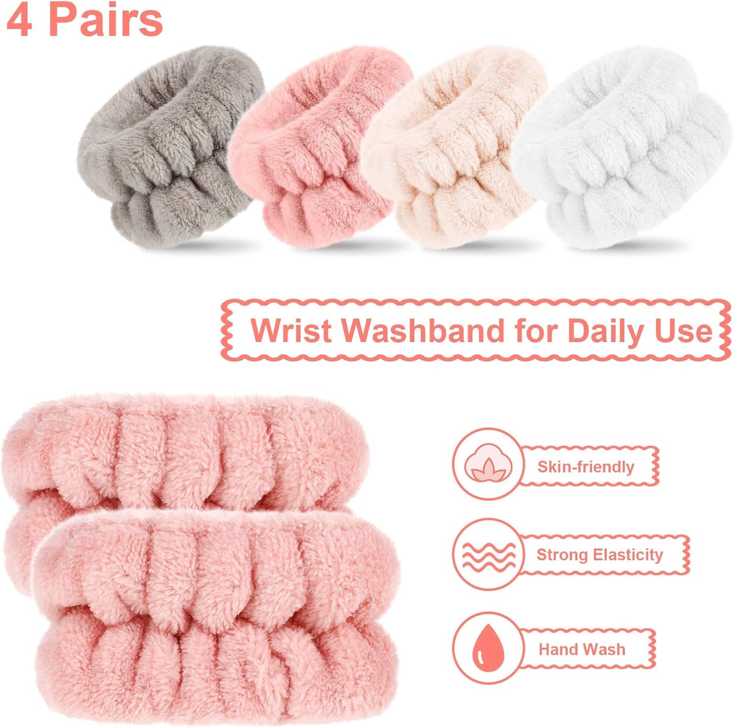 4 Pairs Spa Wrist Bands for Washing Face | Microfiber Wrist Towel Band Scrunchies Absorbent