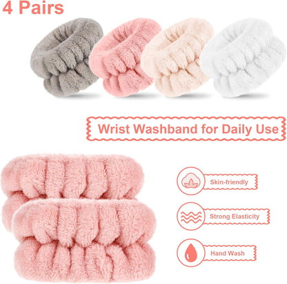 4 Pairs Spa Wrist Bands for Washing Face | Microfiber Wrist Towel Band Scrunchies Absorbent