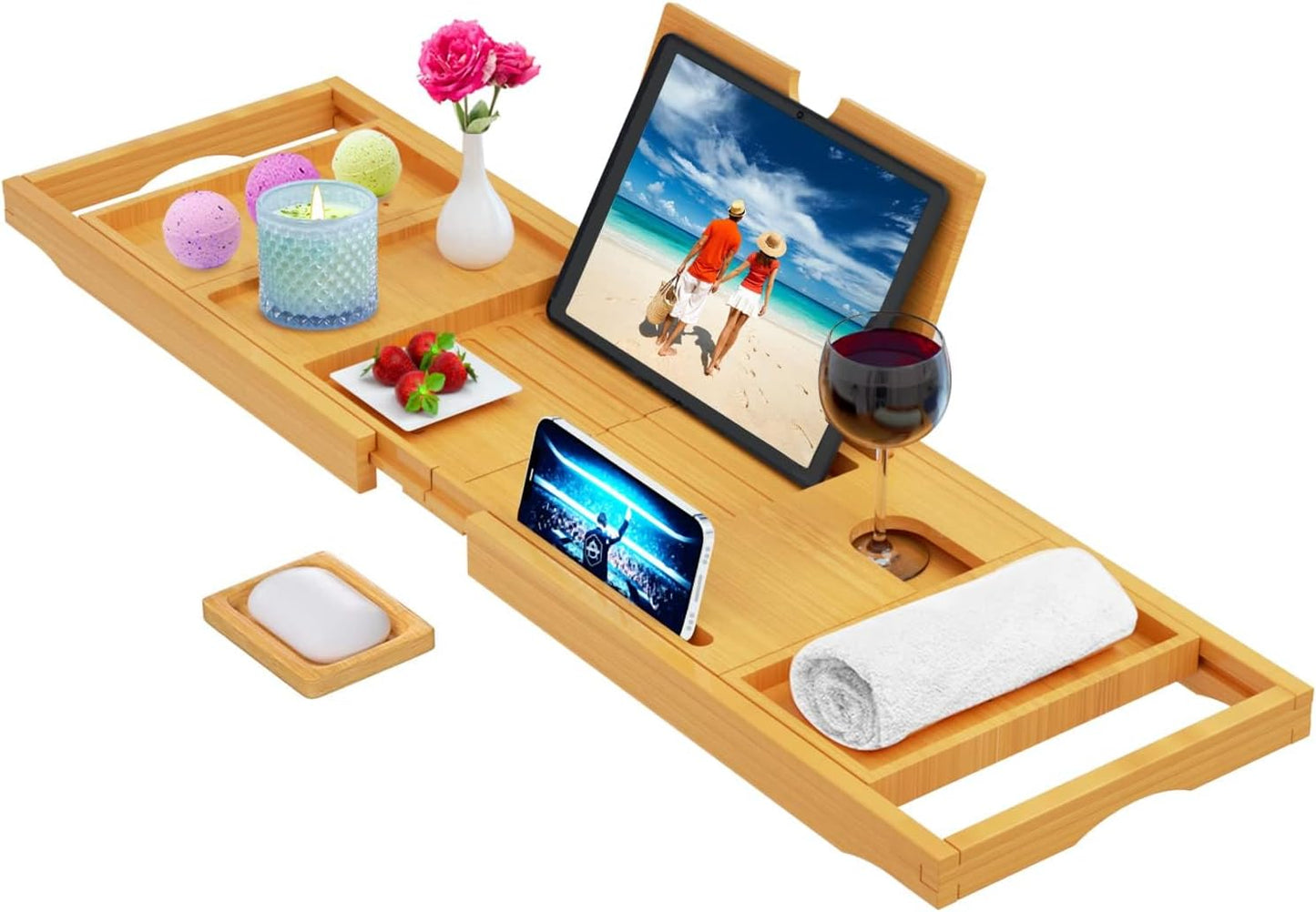 ONE OF THOSE DAYS Premium Bathtub Tray Caddy - Bamboo - Expandable Size, Fits Most Bath Tubs