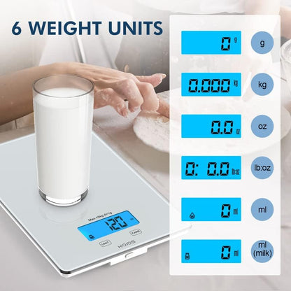 MEAL PREP PRO USB Rechargeable Food Scale | 33Lb/15Kg Kitchen Scale Digital Weight Grams and Oz for Cooking Baking | 1G/0.1Oz Precise Graduation | Waterproof Tempered Glass, 6 Weight Units, Tare Function